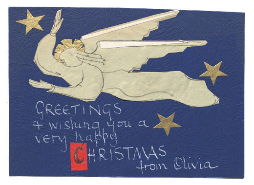 Christmas card from Olivia Spencer Bower. Folder 6c, Olivia Spencer Bower Archive, Robert and Barbara Stewart Library and Archive, Christchurch Art Gallery Te Puna o Waiwhetū  