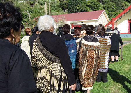 Weavers gather for the powhiri of the biennial National Hui at Maraenui in 2007. Photo: Patricia Te Arapo Wallace