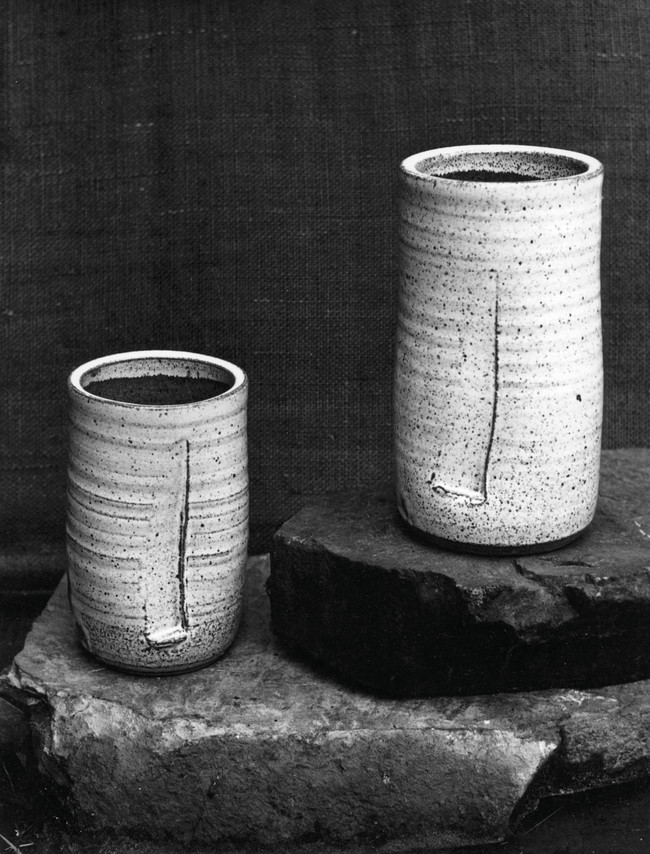 Rex Valentine Stoneware vases, tin glaze 1976. Rex Valentine collection. Photo: Keith Nicholson