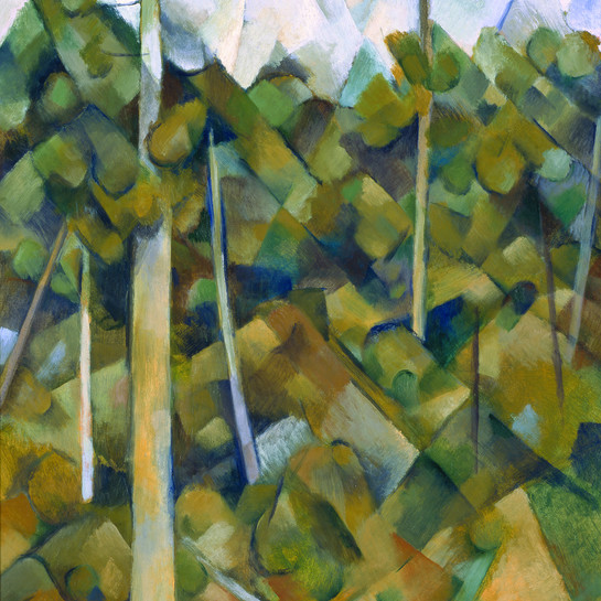 Colin McCahon Kauri tree landscape 1956. Oil on board. Collection of Christchurch Art Gallery Te Puna o Waiwhetū, donated from the Canterbury Public Library Collection, 2001. Reproduced courtesy of Colin McCahon Research and Publication Trust
