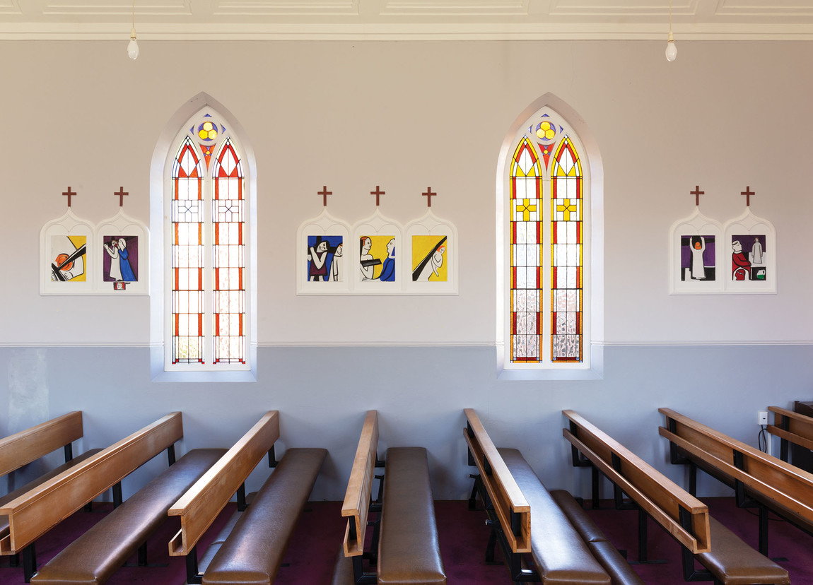 Joanna Margaret Paul Stations of the Cross c. 1971. Tempera. Installation view, St. Mary, Star of the Sea, Port Chalmers. Courtesy of Joanna Margaret Paul Estate