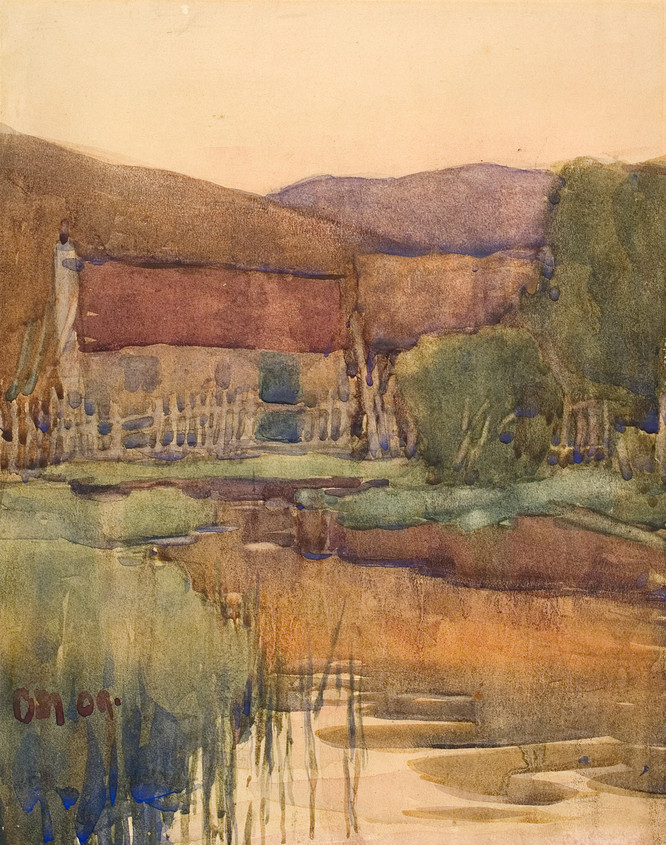Owen Merton Farm Scene 1909. Watercolour. Collection of Christchurch Art Gallery Te Puna o Waiwhetū, Donated from the Canterbury Public Library