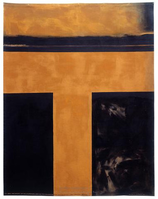 Colin McCahon The days and nights in the wilderness, showing the constant flow of light passing into a dark landscape (1971), acrylic on canvas. Collection Govett-Brewster Art Gallery.